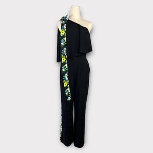 MSGM Black Popover One Shoulder Ruffle Jumpsuit Size 42/ US 8